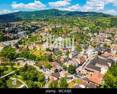 Aerial photo of city Jajce in Bosnia and Herzegovina Stock Photo