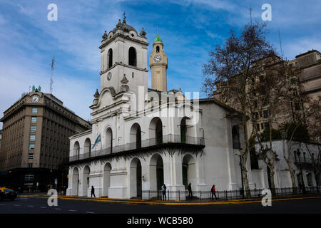 Buenos Aires, Argentina. August 19, 2019. The Buenos Aires Cabildo and the Palace of the Buenos Aires City Legislature Clock Tower Stock Photo