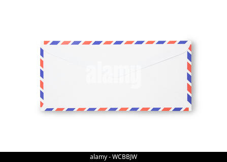 Close up Air mail envelope isolated on white background with clipping path. Air mail envelope di cut with path simply use to create your any design. Stock Photo