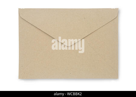Close up Kraft Paper envelope isolated on white background with clipping path. Kraft Paper envelope di cut with path simply use to create your any des Stock Photo