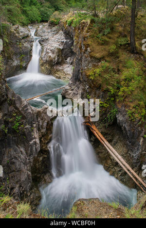 Little Qualicum Falls are an easily accessible and beautiful series of cascades in the temperate rainforests of Vancouver Island, BC, near Nanaimo. Stock Photo