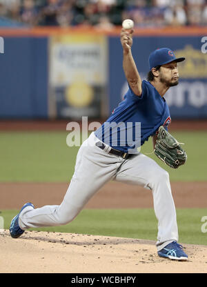 New York, New York, USA. 27th Aug, 2019. Yu Darvish of the Chicago Cubs pitches against the New York Mets at Citi Field in New York on Aug. 27, 2019. Credit: Newscom/Alamy Live News
