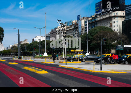 Buenos Aires, Argentina. August 19, 2019. Metrobus (Colectivo) exclusive lane on July 9 Avenue (Avenida 9 de Julio) Stock Photo