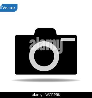 Photography icon with green photo camera on white. Stock Vector