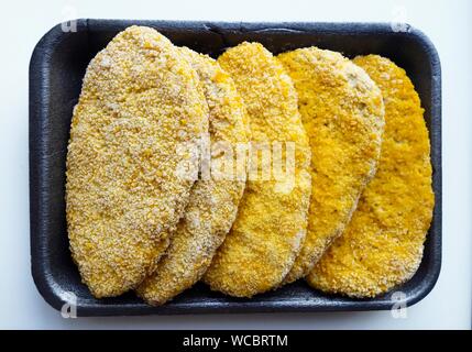 A Pack of Frozen Chicken Schnitzel Stock Photo