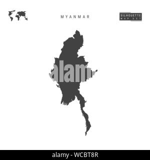 Myanmar Blank Vector Map Isolated on White Background. High-Detailed Black Silhouette Map of Myanmar. Stock Vector
