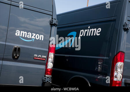 Amazon Prime delivery vehicles as seen in Euclid, Ohio on August 11, 2019. Stock Photo