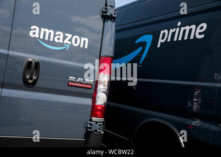 Amazon Prime delivery vehicles as seen in Euclid, Ohio on August 11, 2019. Stock Photo