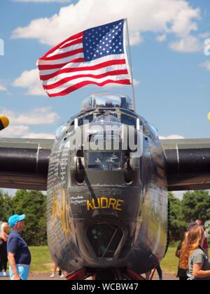 Gathering of WW 2 warbirds at Wall Township, New Jersey airfield in August of 2019. At the field was a B-24, B-25, B-17 and a P-51 Mustang. Stock Photo