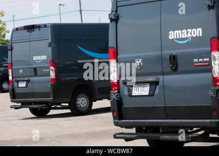 Amazon Prime delivery vehicles as seen in Euclid, Ohio on August 11, 2019. Stock Photo