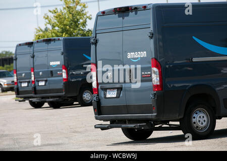 Amazon Prime delivery vehicles as seen in Euclid, Ohio on August 11, 2019. Stock Photo