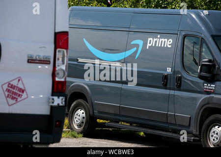 Amazon Prime delivery vehicles as seen in Euclid, Ohio on August 11, 2019. Stock Photo