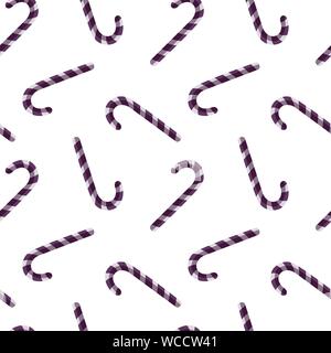 Vector seamless pattern with flat candy cane sweet sticks. Christmas or New Year festive background. Template for wrapping paper, gift, fabric or textile. Purple candies on white background Stock Vector