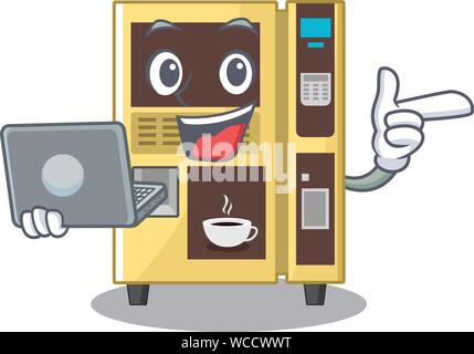 With laptop coffee vending machine isolated the mascot Stock Vector