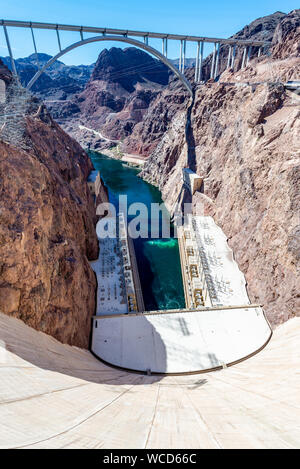 Hoover Dam in United States. Hydroelectric power station on the border of Arizona and Nevada Stock Photo
