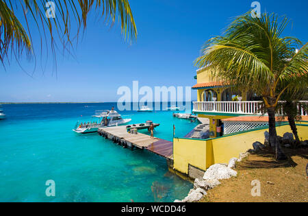 Pier at Buddy Dive Resort, popular Dive resort on Bonaire, Netherland Antilles Stock Photo