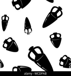 Seamless pattern of vintage amphora vases. Greek mothives background, vector illustration. Black silhouettes on white. Stock Vector