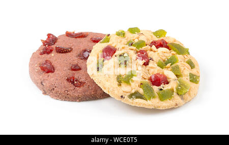 round cookies with dried fruit isolated on white background Stock Photo