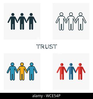 Trust icon set. Four elements in diferent styles from business ethics icons collection. Creative trust icons filled, outline, colored and flat symbols Stock Vector