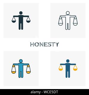Honesty icon set. Four elements in diferent styles from business ethics icons collection. Creative honesty icons filled, outline, colored and flat Stock Vector