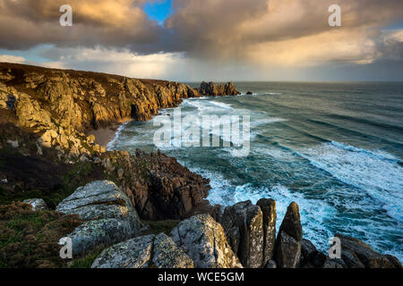 Logan Rock; Near Porthcurno; Cornwall; UK Stock Photo