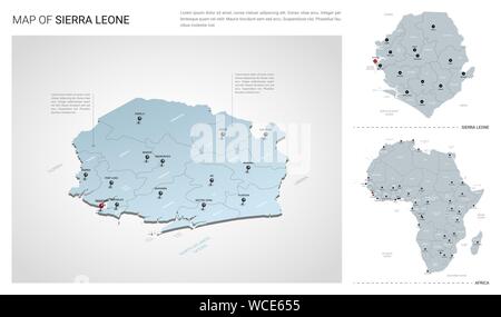 Vector set of Sierra Leone country.  Isometric 3d map, Sierra Leone map, Africa map - with region, state names and city names. Stock Vector