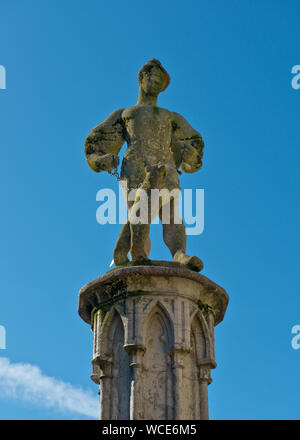 Medieval Bärenplatz statue above fountain on . Old Town, Bern, Switzerland Stock Photo