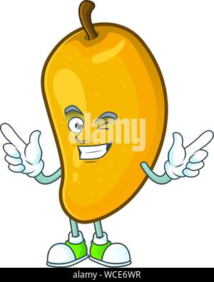 Wink cartoon of mango character on a white background. Stock Vector