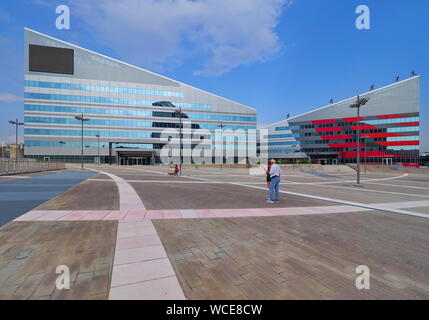 MILAN, ITALY, August 24, 2019 - Piazza Gino Valle (Gino Valle Square), home to many modern buildings such as 'Casa Milan'. Lombardy Italy. Stock Photo