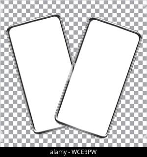 Two rotated smartphones mockup template on transparent background for user interface, user experience presentation. Mobile app design concept for Stock Vector