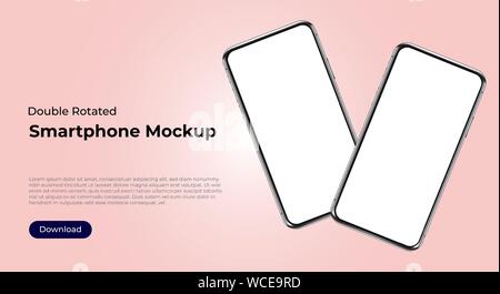 Two rotated smartphones mockup templates for user interface, user experience presentation. Mobile app design concept for websites, landings. Vector Stock Vector