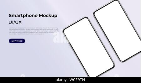 Two rotated mobile phones mockup for user interface, user experience presentation. Smartphone template. Mobile app design concept for websites Stock Vector