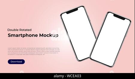 Two rotated smartphones mockup templates for user interface, user experience presentation. Mobile app design concept for websites, landings. Vector Stock Vector