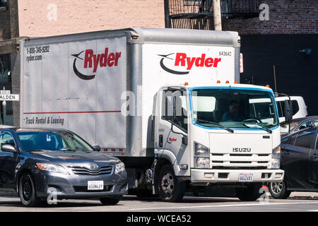 August 21, 2019 San Francisco / CA / USA - Ryder truck driving in downtown San Francisco; Ryder System, Inc. is an American provider of transportation Stock Photo