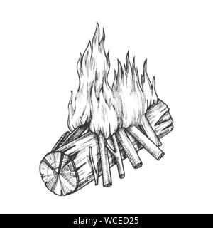 Vector Black and White Cartoon Illustration of Burning Fire with Wood Stock  Vector - Illustration of background, sign: 275267786