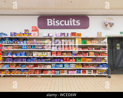 Biscuits for sale on a Sainsbury supermarket shelf, UK Stock Photo