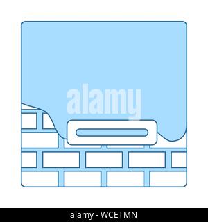 Icon Of Plastered Brick Wall. Thin Line With Blue Fill Design. Vector Illustration. Stock Vector