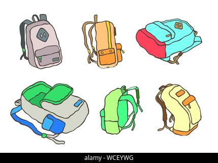 Pastel sport bag backpack school bag doodle vector illustration cartoon Set A Stock Vector