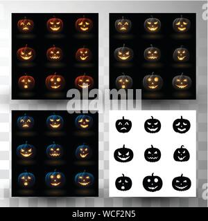 Set of Halloween pumpkins with different colour Stock Vector