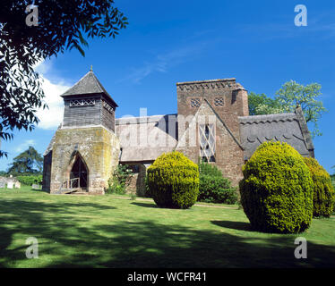 Thatched All Saints Church, Brockhampton, Herefordshire. Designed by William Lethaby in the Arts and Craft style1902. Stock Photo