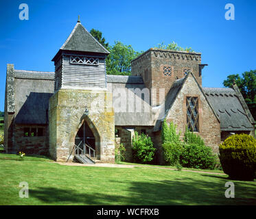 Thatched All Saints Church, Brockhampton, Herefordshire. Designed by William Lethaby in the Arts and Craft style1902. Stock Photo