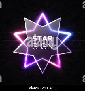 Shining light neon star background on black wall. Stock Vector