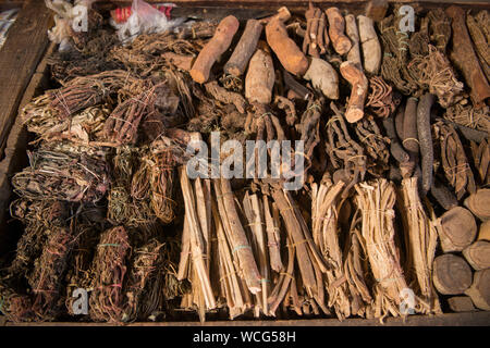 High Angle View Of Various Herbal Medicines For Sale At Market