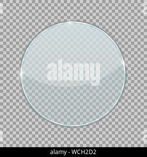 Round transparent glass isolated on checkered background Stock Vector