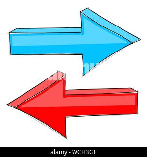 Red and blue arrows. Hand drawn signs Stock Vector