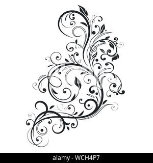 Black floral branch. Decorative filigree design Stock Vector