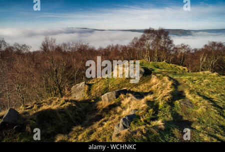 Mist inversion in the Derwent Valley  (taken from the edge of Bole Hill Quarry) (1) Stock Photo