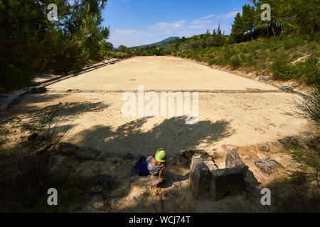 The ancient stadium at Nemea in Greece Stock Photo