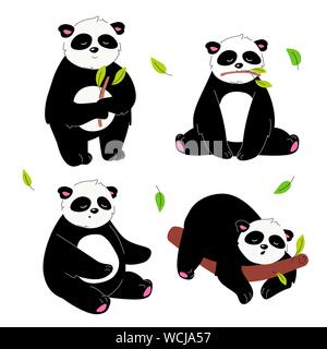Cute panda - flat design style set of characters Stock Vector