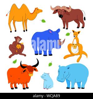 Cute exotic animals - set of flat design style characters Stock Vector